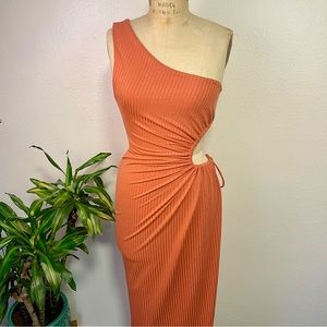 🍑 Blanc Clothing Coral Ribbed One Shoulder Beach Coverup Dress - Size Large🍑